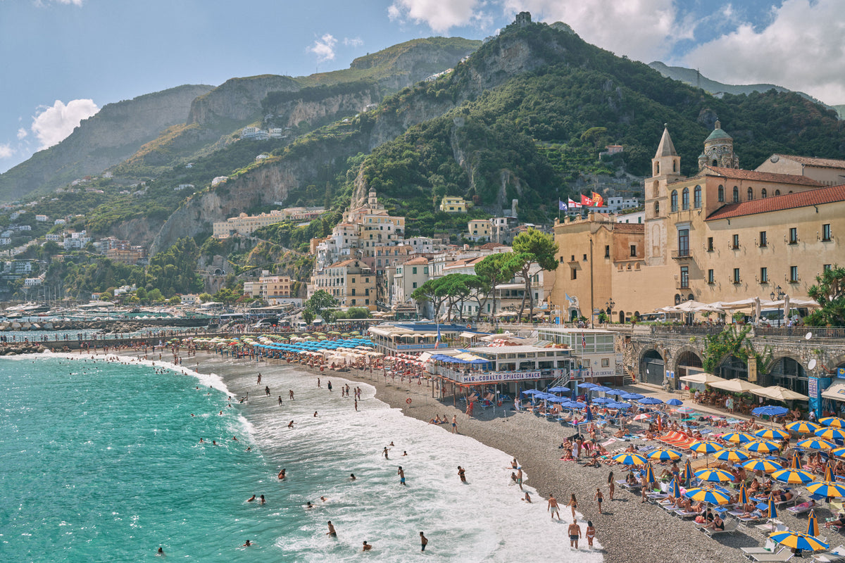Beach and hillside buildings on the Amalfi Coast