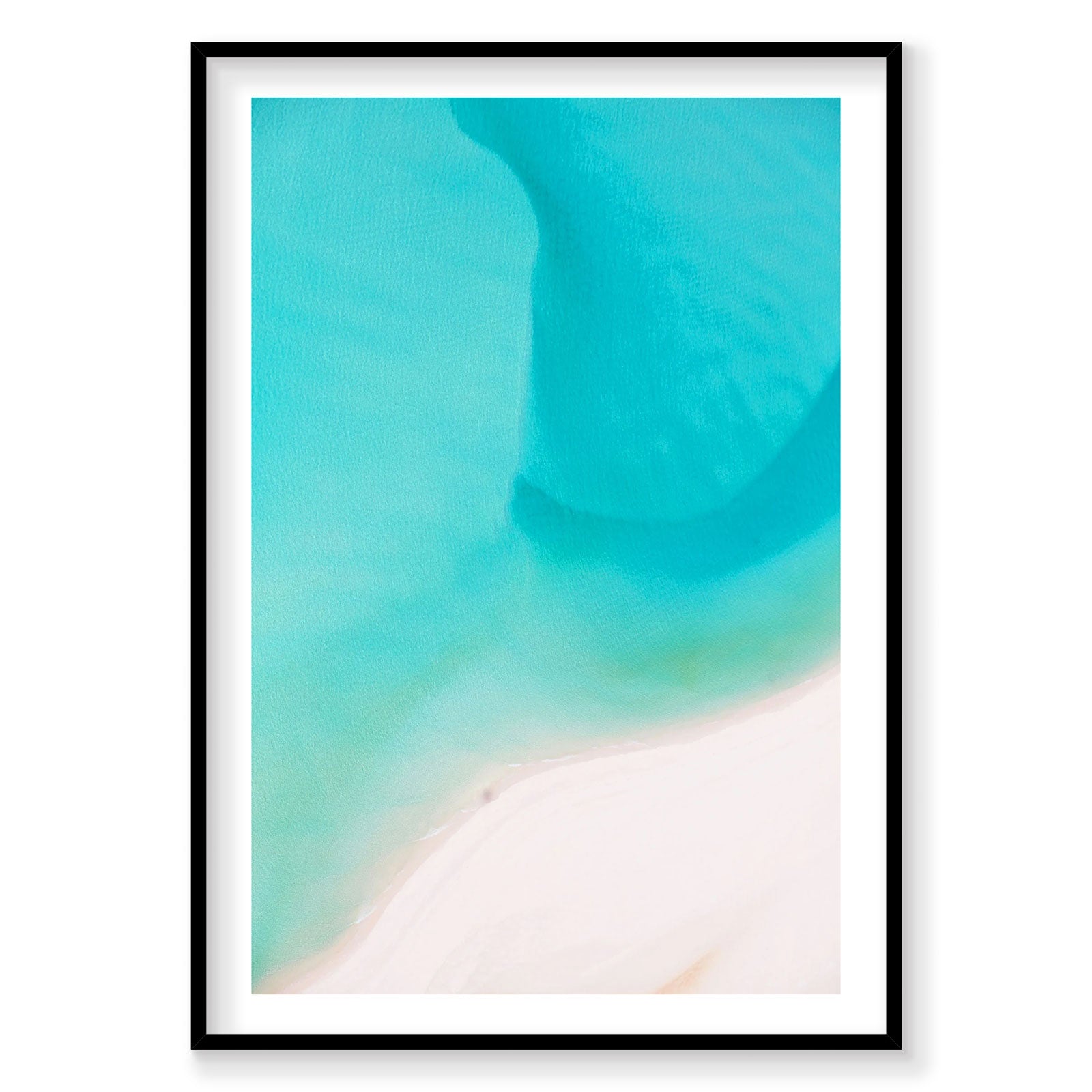 Aerial view of Whitehaven Beach turquoise water and white sand currents from above, photography print by Remy Gerega