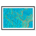 Aerial view of Great Barrier Reef coral formations and turquoise water from above, photography print by Remy Gerega