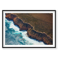 Aerial view of Edgercliff coastal cliffs and turquoise ocean waves, Kalbarri Western Australia, photography print by Remy ...