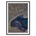 Aerial view of Iceland's volcanic landscape with turquoise geothermal lake and mineral deposits, photography print by Remy...