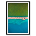 Aerial view of turquoise waters and sandy beach at Carrarang with green landscape, photography print by Remy Gerega
