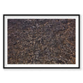Aerial view of textured lava fields in Iceland with dark rocky terrain, photography print by Remy Gerega