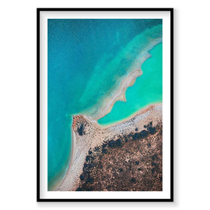 Aerial view of turquoise waters and sandy beach at Carrarang, photography print by Remy Gerega
