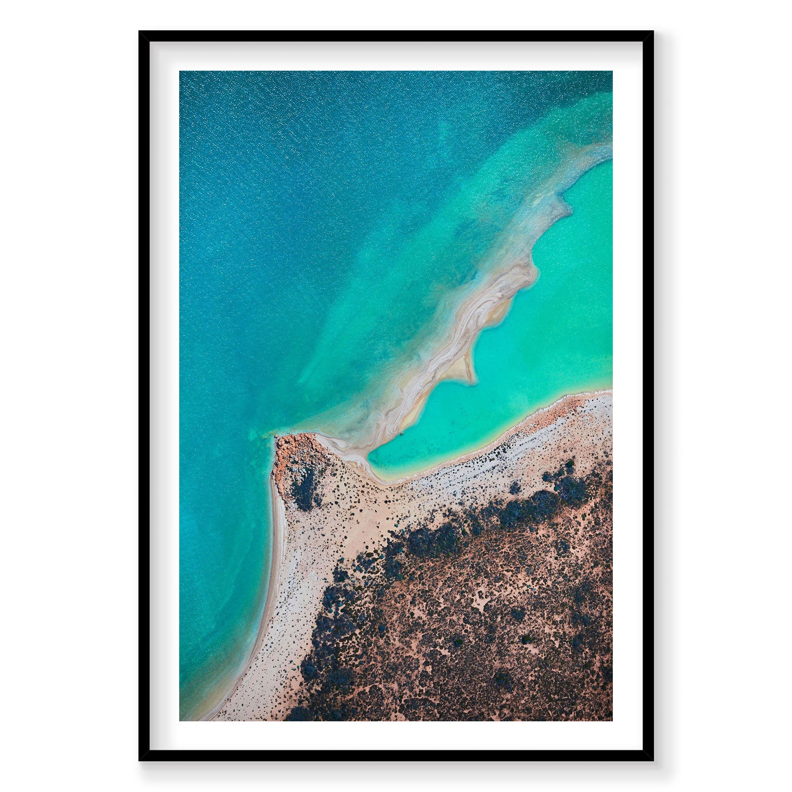 Aerial view of turquoise waters and sandy beach at Carrarang, photography print by Remy Gerega