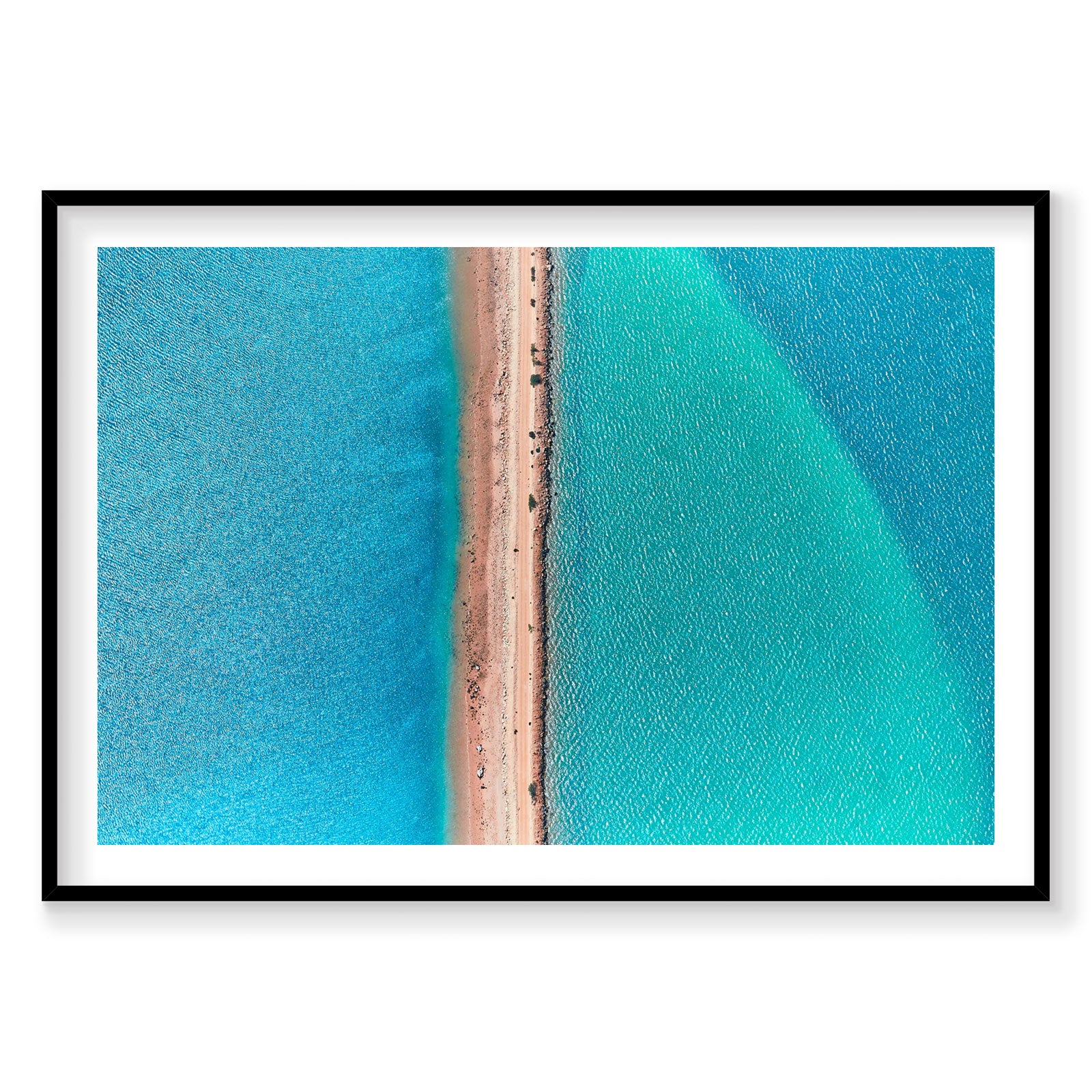 Aerial view of Flare beach at Carrarang with turquoise waters and sandy shoreline from above, photography print by Remy Ge...