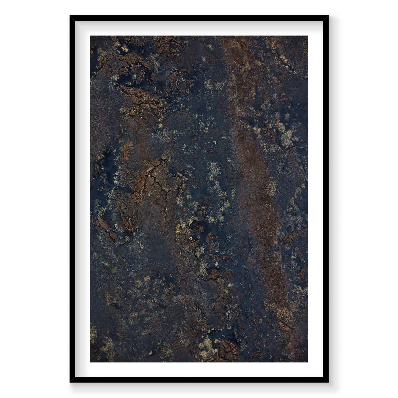 Aerial view of Icelandic earth textures with rust and gold mineral patterns, photography print by Remy Gerega