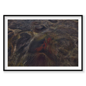 Aerial view of red earth and mineral-rich geothermal landscape in Iceland from above, photography print by Remy Gerega