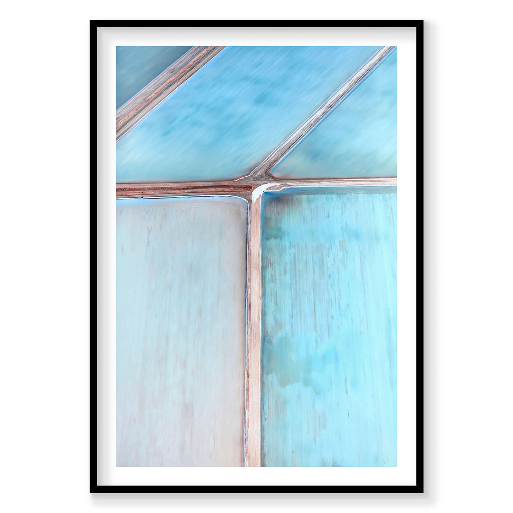 Aerial view of turquoise salt ponds with geometric patterns at Useless Loop, Western Australia, photography print by Remy ...