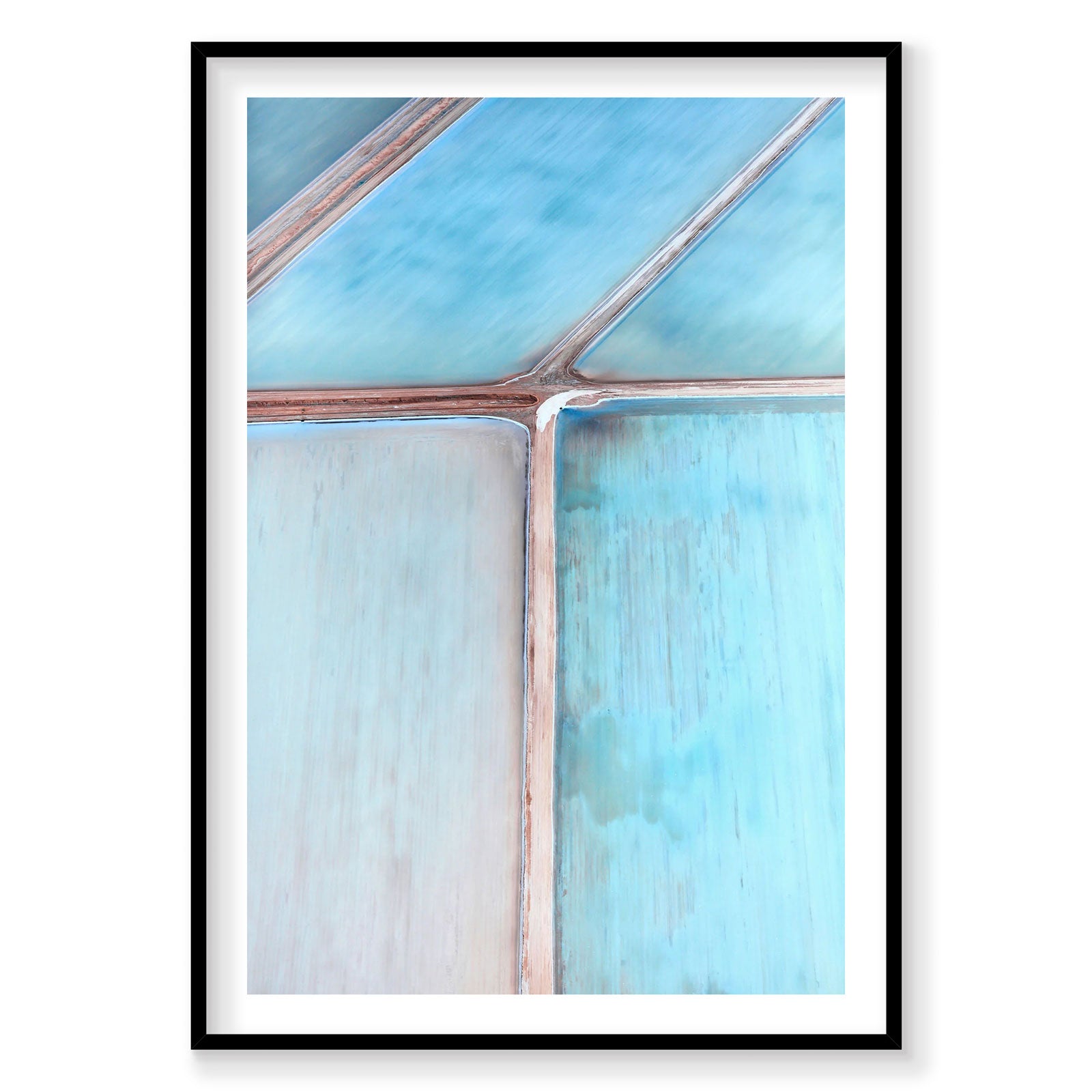Aerial view of turquoise salt ponds with geometric patterns at Useless Loop, Western Australia, photography print by Remy ...