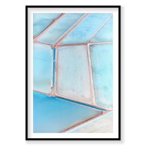 Aerial view of turquoise salt crystallization ponds at Useless Loop, Western Australia, photography print by Remy Gerega