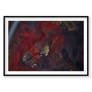 Aerial view of oxidized red geothermal pools in Iceland with mineral deposits, photography print by Remy Gerega