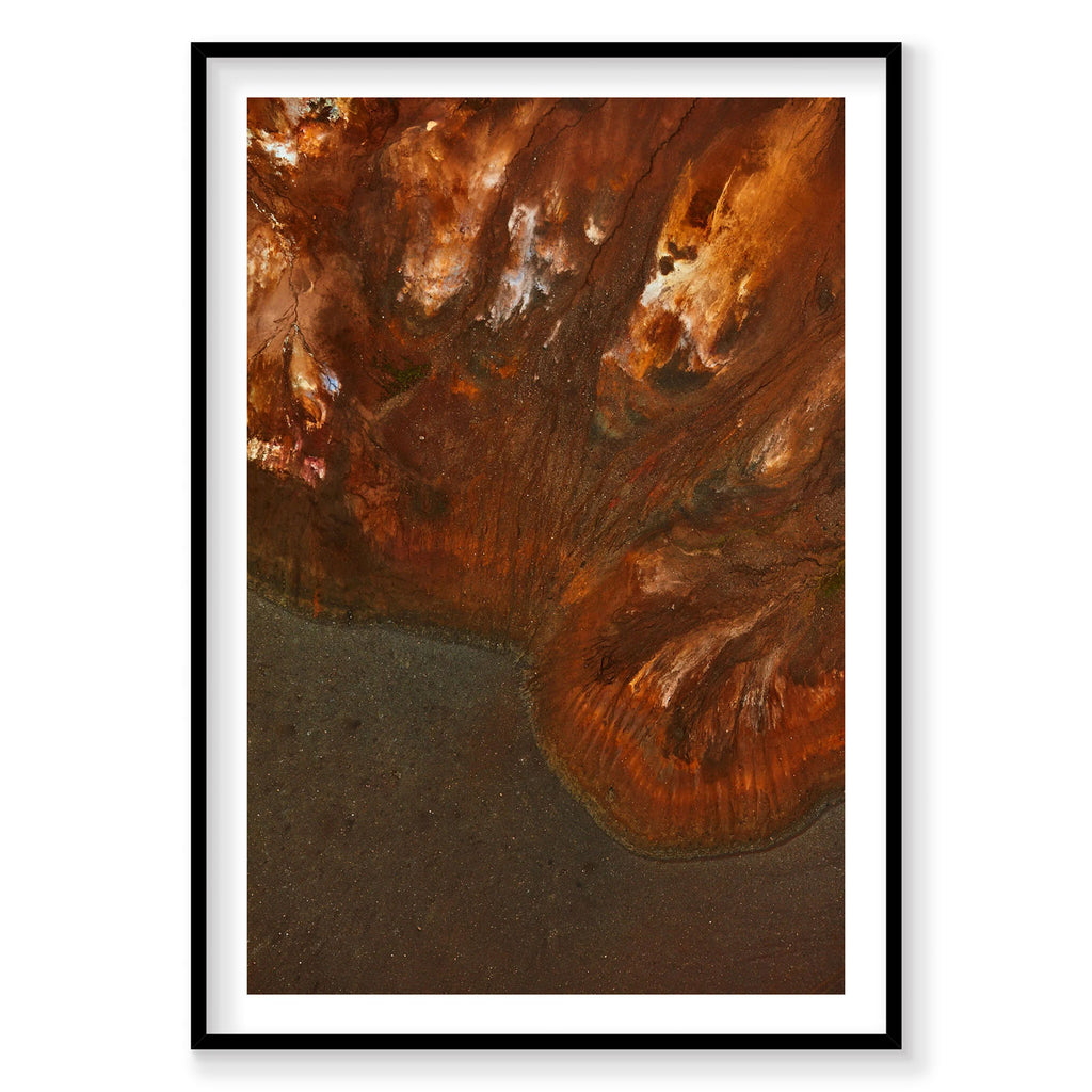 Aerial view of rusty geothermal hot spring in Iceland with orange mineral deposits, photography print by Remy Gerega