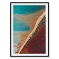 Aerial view of Shark Bay turquoise waters and red mineral-rich shore from above, photography print by Remy Gerega