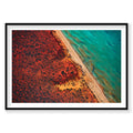 Aerial view of Shark Bay turquoise waters meeting red algae-covered shoreline, photography print by Remy Gerega