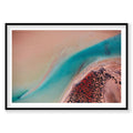 Aerial view of Shark Bay inlet with turquoise water and red algae patterns, photography print by Remy Gerega
