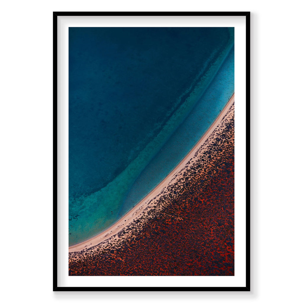 Aerial view of Shark Bay's turquoise waters and red salt flats, photography print by Remy Gerega