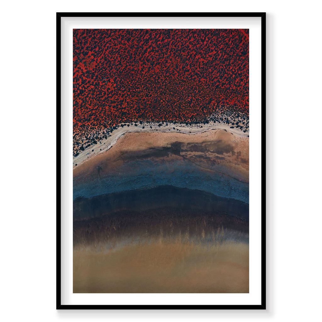Aerial view of vibrant red algae and blue waters at Shark Bay Western Australia, photography print by Remy Gerega