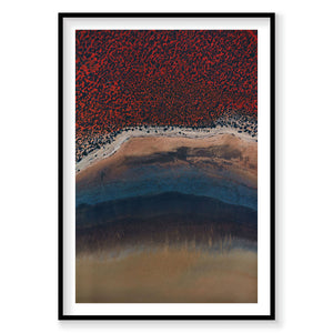 Aerial view of vibrant red algae and blue waters at Shark Bay Western Australia, photography print by Remy Gerega