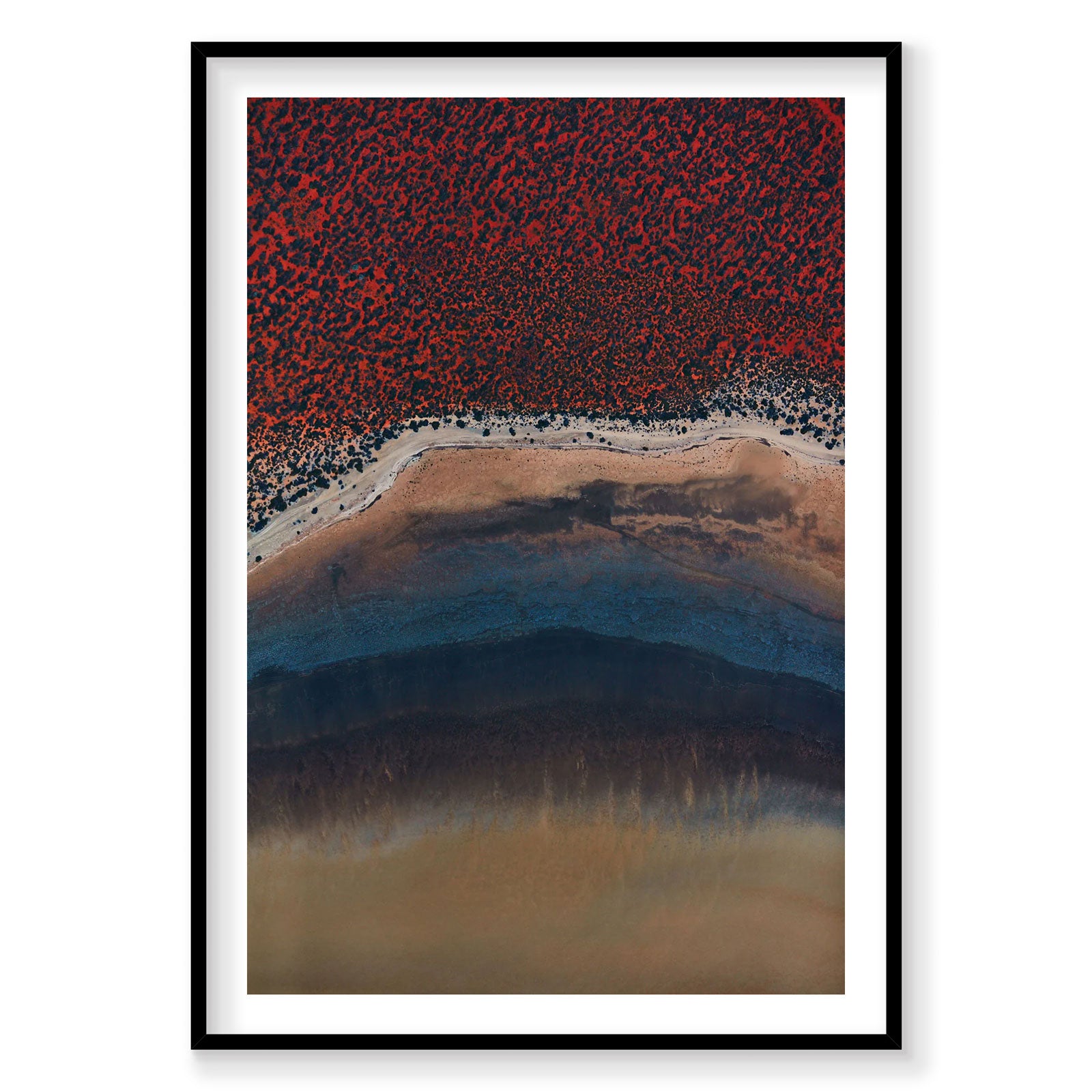 Aerial view of vibrant red algae and blue waters at Shark Bay Western Australia, photography print by Remy Gerega
