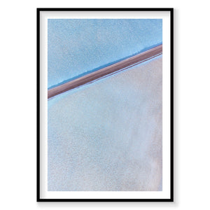 Aerial view of solar salt ponds Useless Loop Western Australia in blue and pink tones, photography print by Remy Gerega