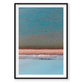 Crystalline salt lake aerial view Useless Loop with turquoise water and pink mineral deposits, photography print by Remy G...