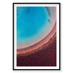 Aerial view of turquoise lagoon and red algae beach at Shark Bay Western Australia, photography print by Remy Gerega