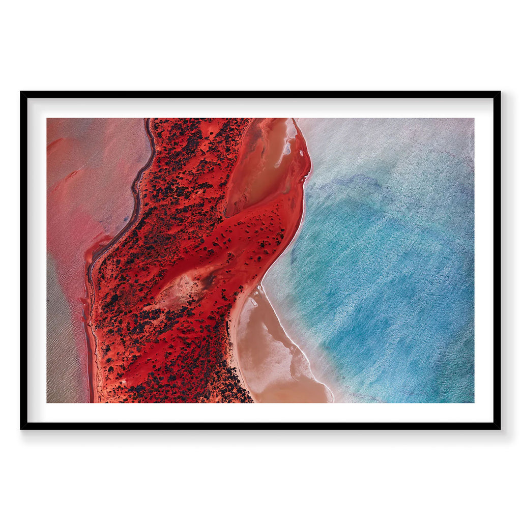 Aerial view of vibrant red and turquoise waters at Shark Bay, Western Australia, photography print by Remy Gerega