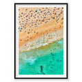 Aerial view of Coogee Beach with turquoise water and colorful beach umbrellas, photography print by Remy Gerega