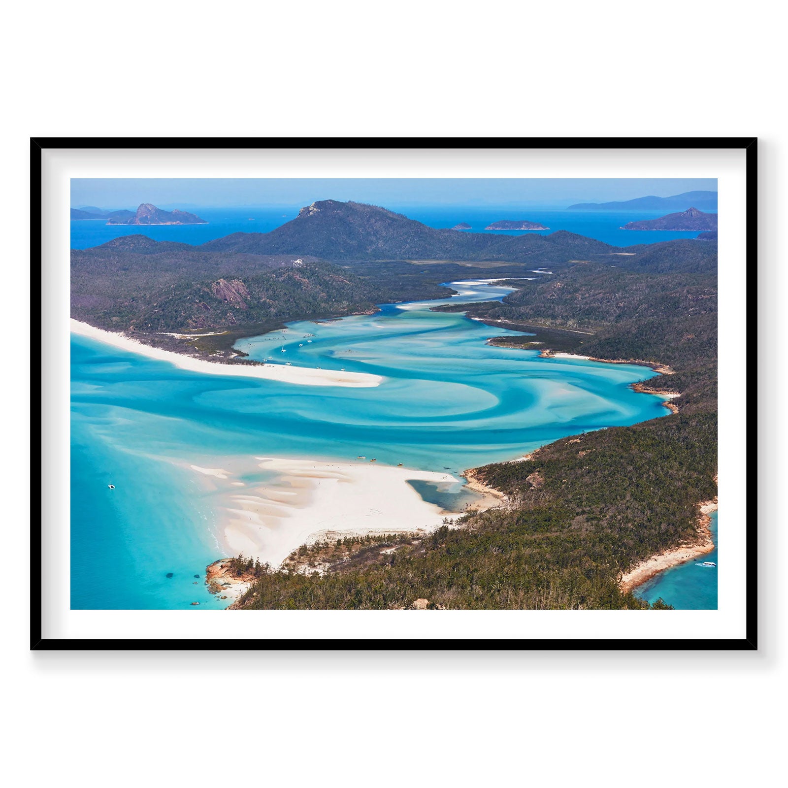 Aerial view of Whitehaven Beach turquoise waters and white sand from above, photography print by Remy Gerega