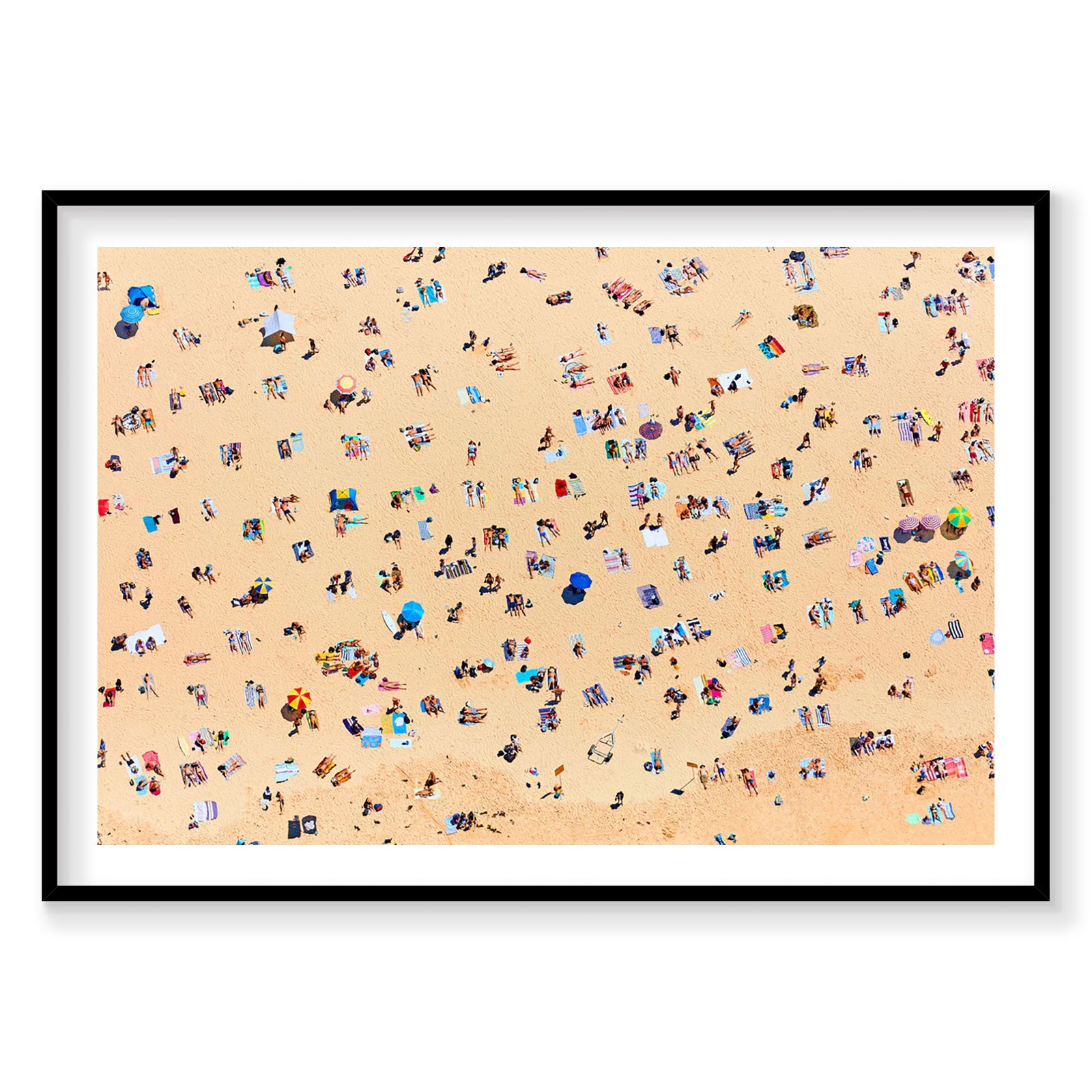 Aerial view of Bondi Beach sunbathers scattered across sandy shore, photography print by Remy Gerega