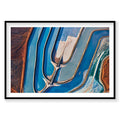 Aerial view of vibrant blue chloride evaporation ponds near Moab Utah, photography print by Remy Gerega