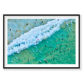 Aerial view of Bondi Beach swimmers in turquoise water and white waves, photography print by Remy Gerega