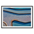 Aerial view of blue potash evaporation ponds with curved edges in Moab Utah, photography print by Remy Gerega