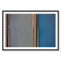 Aerial view of geometric blue and gray mineral ponds in Moab from above, photography print by Remy Gerega