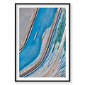 Aerial view of vibrant blue leaching ponds in Moab with geometric patterns and mineral deposits, photography print by Remy...