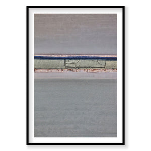Aerial view of muted Moab landscape with layered earth tones and geometric patterns, photography print by Remy Gerega