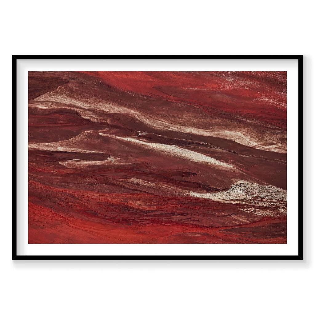 Aerial view of red iron oxide mineral deposits Western Australia from above, photography print by Remy Gerega