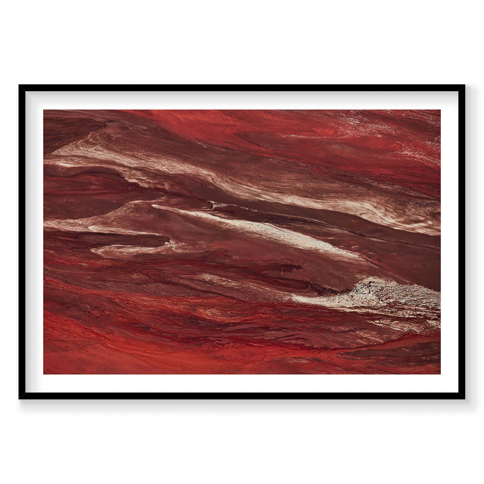 Aerial view of red iron oxide mineral deposits Western Australia from above, photography print by Remy Gerega