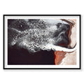 Aerial view of salt lake residue patterns Western Australia in black, white and rust tones, photography print by Remy Gerega
