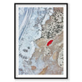 Aerial view of vibrant red mineral pool in Great Salt Lake Utah from above, photography print by Remy Gerega