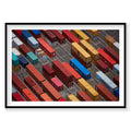 Aerial view of colorful shipping containers at Botany Bay port from above, photography print by Remy Gerega