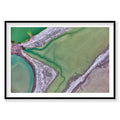 Aerial view of sulfide minerals in turquoise and green waters at Great Salt Lake, photography print by Remy Gerega