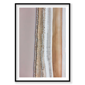Aerial view of Great Salt Lake with pink and beige mineral layers, photography print by Remy Gerega