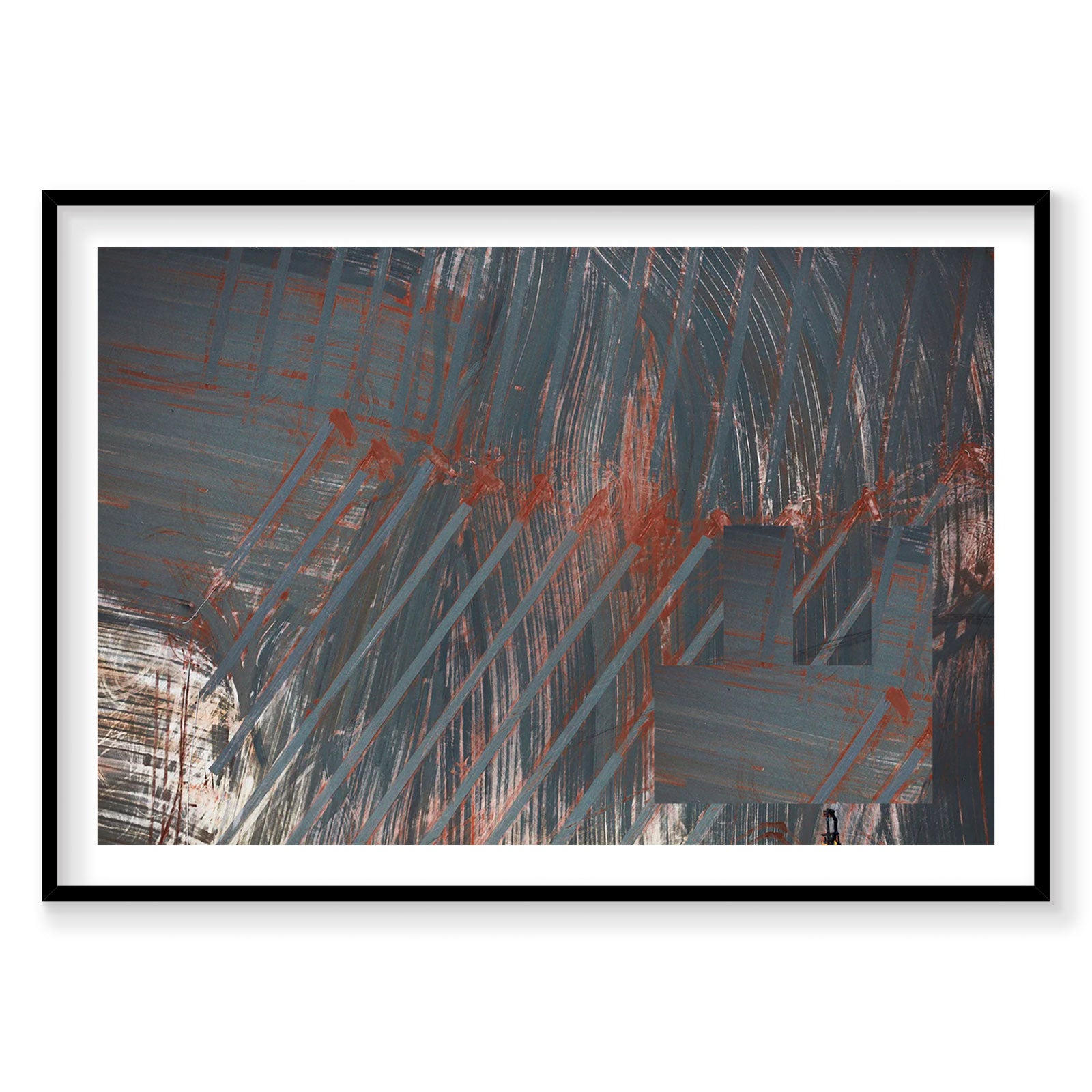Aerial view of composite geometric patterns with red and blue lines on textured landscape, Western Australia, photography ...
