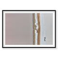 Aerial view of Great Salt Lake with solitary figure on white salt flat, photography print by Remy Gerega