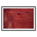 Aerial view of red agricultural fields with linear patterns, Western Australia, photography print by Remy Gerega