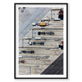 Aerial view of trams and vehicles at Botany Bay depot, Sydney, photography print by Remy Gerega