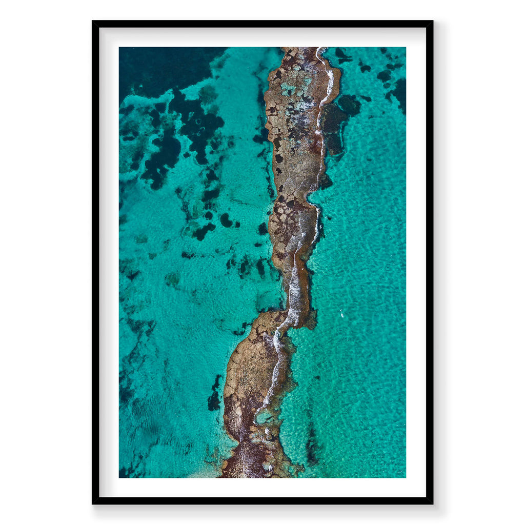 Aerial view of The Bridge at Rottnest Island with turquoise waters, photography print by Remy Gerega