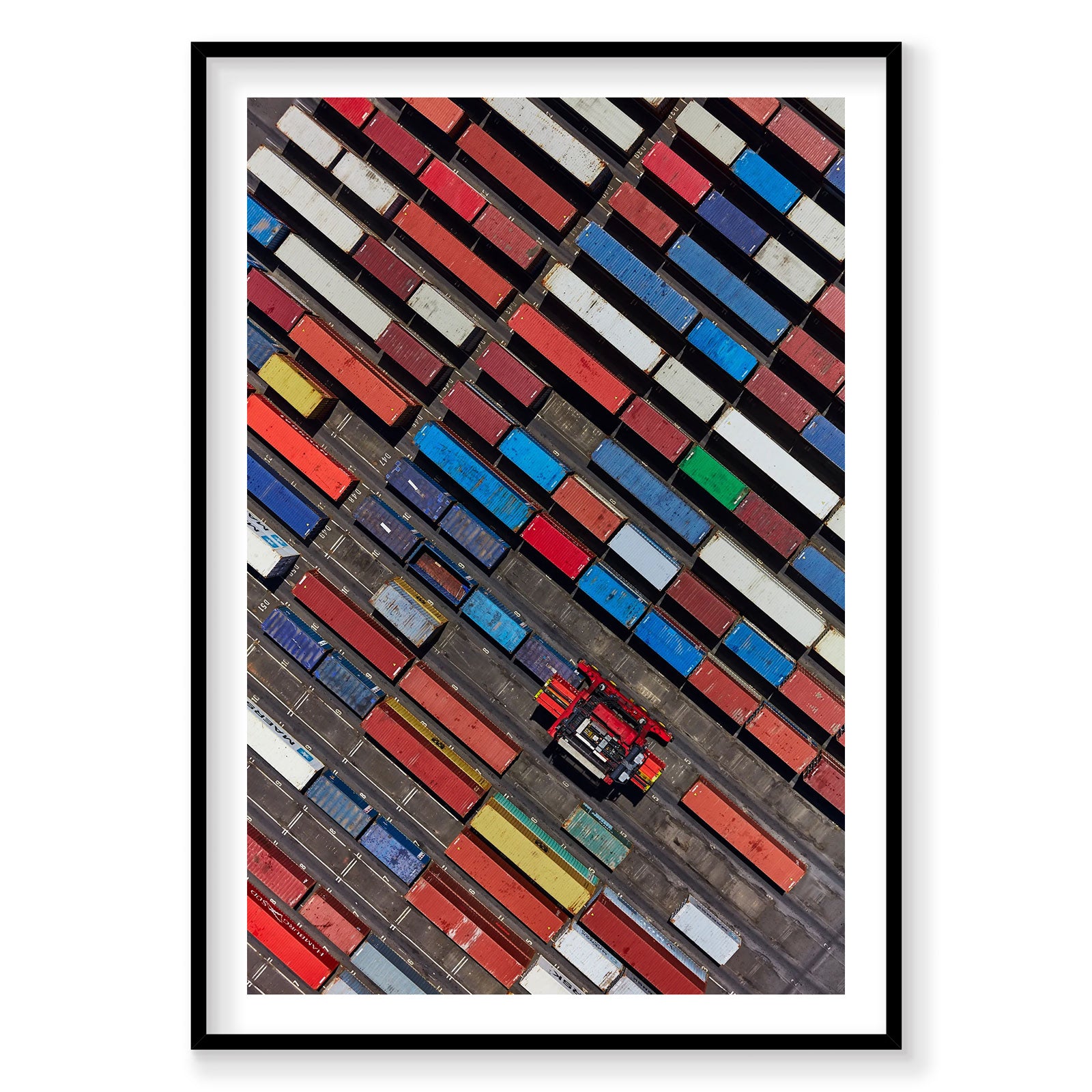 Aerial view of colorful stacked shipping containers at Botany Bay port, photography print by Remy Gerega
